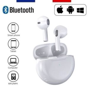 Ecouteur Sans Fil Bluetooth 5.0 Sport Étanche Hi-FI Son Stéréo Contrôle Tactile Microphones Intégrés 36 Heures Durée de Lecture Blan